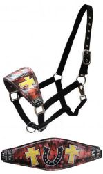 Showman Hand painted horse shoe and cross bronc halter