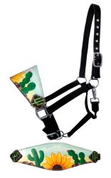 Showman  Adjustable nylon bronc halter with hand painted sunflower and cactus nose band
