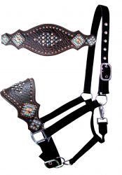 Showman Nylon bronc halter with gator overlay and turquoise and copper bead accent