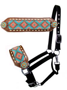 Showman Nylon bronc halter with woven fabric southwest inlay