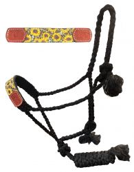 Showman Woven brown nylon mule tape halter with sunflower and cheetah print noseband