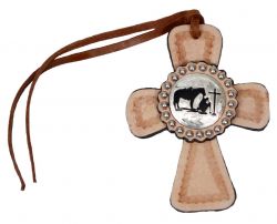 Tie on leather cross with Praying cowboy concho