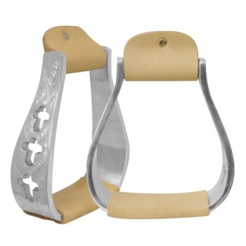 Showman Engraved Polished Aluminum Stirrups with Cut Out Cross Design
