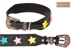 Showman Couture Genuine leather dog collar with large star beads