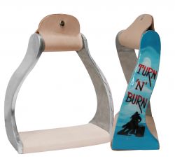 Showman Lightweight twisted angled aluminum stirrups with painted "Turn 'N' Burn" design