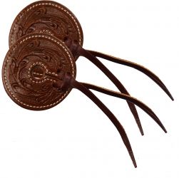 Floral tooled 3" wide leather bit guard with leather strap closure
