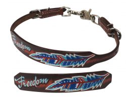 Showman Medium leather wither strap with painted " Freedom" design