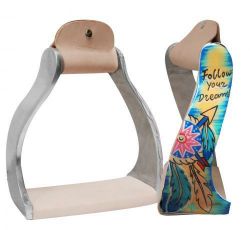 Showman Lightweight twisted angled aluminum stirrups with painted "Follow your dreams" design
