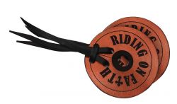 Metallic copper leather bit guards with " Riding on Faith"