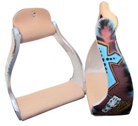 Showman Lightweight twisted angled aluminum stirrups with cross and steer head design