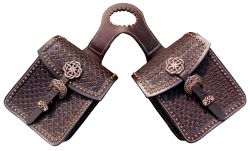Showman Waffle tooled leather horn bag with copper accents