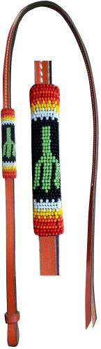 Showman 4ft Leather over &amp; under whip with cactus designed beaded overlay