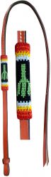 Showman 4ft Leather over & under whip with cactus designed beaded overlay