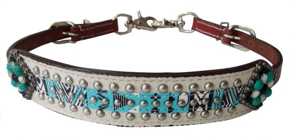 Showman Teal/White Navaho print wither strap
