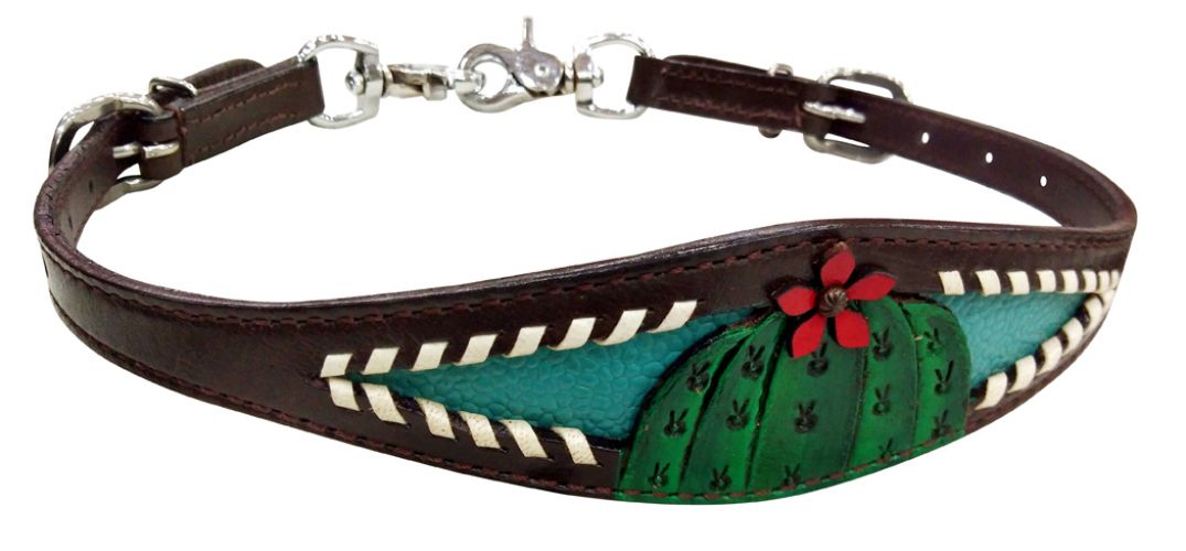 Showman Leather wither strap with painted cactus and red flower accent