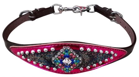 Showman Rainbow Metallic & pink metallic wither strap with accent concho