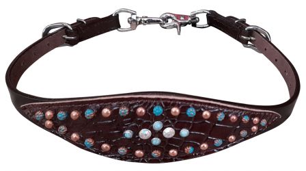 Showman dark brown gator wither strap turquoise and copper beading