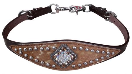Showman Hair on Cowhide wither strap with bling concho and silver beading