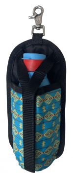 Showman Blue and yellow aztec print nylon bottle holder with scissor snap attachment