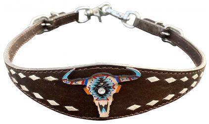 Showman Painted southwest design cow skull leather wither strap