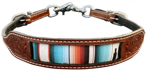 Showman Southwest Serape print leather wither strap with floral tooling
