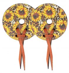 Showman Leather bit guards with sunflower and cheetah print design