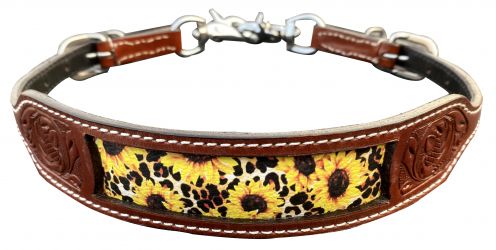 Showman Medium Oil Whither strap with printed sunflower and cheetah design