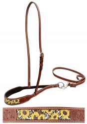 Showman Leather noseband and tiedown with sunflower and cheetah printed leather nose