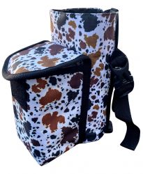 Showman Cow print insulated nylon bottle carrier with pocket