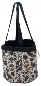 Showman Cow print durable nylon grooming tote with 4 large pockets that fit most size brushes