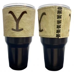 30 oz Insulated Black Tumbler with Removable Argentina Cow Leather Cowhide 'Y' Cattle Brand Sleeve