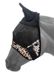 Showman Cowprint accent horse size fly mask with ears