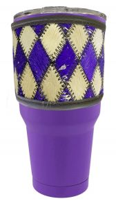 30 oz Insulated Purple Tumbler with Removable Argentina Cow Leather black and white diamond sleeve
