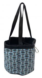 Showman Gray Blue Aztec Print durable nylon grooming tote with 4 large pockets that fit most size brushes