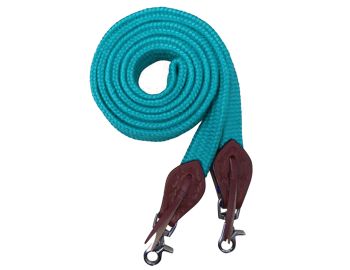 Showman 8' flat cotton roping&#47;barrel reins with scissor snap ends and leather slobber straps #2