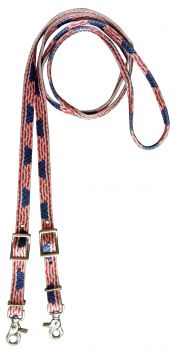 Showman 3/4" x 8ft American Flag nylon contest rein with scissor snap end