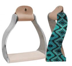 Showman Lightweight twisted angled aluminum stirrups with shimmering teal Navajo print