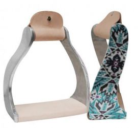 Showman Lightweight twisted angled aluminum stirrups with shimmering teal Aztec print
