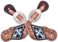 Showman Silver hand painted cross spur straps