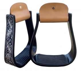 Showman Black Aluminum Stirrups with Silver Engravings