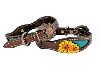 Showman Couture Hand Painted Sunflowers leather dog collar with copper buckle