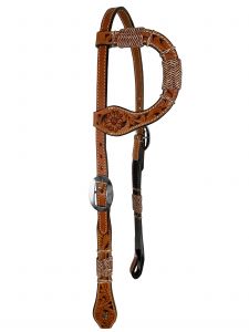 Showman Floral Tooled One Ear Rawhide Accent Leather Headstall