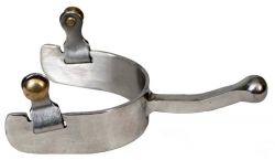 Showman stainless steel ball end equitation spurs. Spurs feature 3" boot opening, 1" band, and 2 1/2 shank