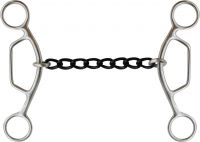 Showman stainless steel sliding gag bit with 6.25" cheeks. Blued steel 5.25" chain mouth piece