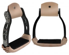 Showman Light weight black aluminum stirrups with engraved and cut out design