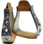 Showman ﻿aluminum polished engraved stirrups with cut out diamond design