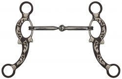 Showman 5" Brown Snaffle Bit with Engraved Silver Overlays