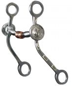 Showman stainless steel bit with engraved concho on 8.25" cheek. Stainless steel 4.75" mouth piece with copper roller