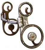 Showman Antique Brown Snaffle Bit with Engraved Silver Overlay Accented with Gold Studs