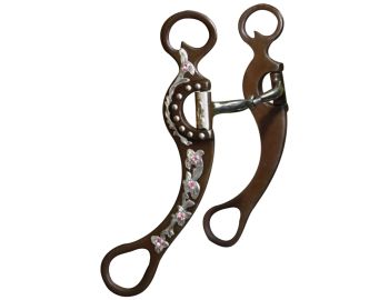 Showman brown steel bit with engraved silver flower detailing with rhinestone accents on the 8.75" cheeks. Stainless steel 5" broken mouth #3